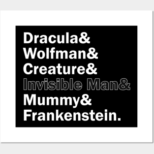 Funny Names x Universal Monsters Dracula Frankenstein Creature Mummy Wolfman Posters and Art